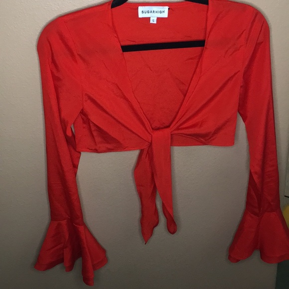 Red Crop Top with ruffle sleeves❤️ - Picture 1 of 3